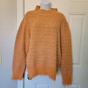 Solitaire Orange Pullover Mock Neck Sweater Eyelash Hem Textured Knit Size M